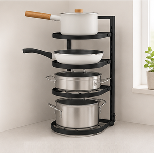 <b>Pot</b> and Pan Organizer Rack for Cabinet 4 Tier Multi-Layer Kitchen Storage Shelf and Cookware <b>Holder</b> Space-Saving Carbon Steel - Product Image 2