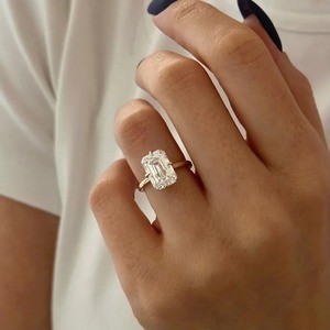 Trendy Design Emerald Cut 4 Carat Lab Grown <b>Diamond</b> Compass Set Engagement <b>Ring</b> Hidden Halo IGI Certified 18k <b>Diamond</b> <b>Ring</b> - Product Image 4