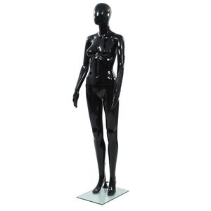 Manichino Femminile Nero Lucido con Base in Vetro, Espositore a Corpo Intero 68,9 Pollici - Product Image 1