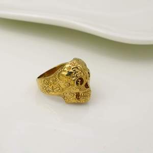 Golden <b>Skull</b> Cocktail <b>Ring</b> Men's Punk Style 24K Gold Plated Brass Fashion Jewelry Daily Wear Gift - Product Image 3