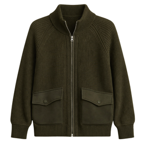 Chaqueta de punto con cremallera para mujer, con costuras texturizadas, cremallera frontal, manga larga, bolsillos utilitarios, prenda exterior informal para uso diario - Product Image 1