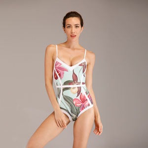 Maillot de bain bikini deux pièces côtelé noué sur le devant pour femme, coupe haute, tricoté, couleur unie, vente en gros - Product Image 5