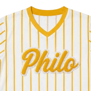 Maillot de baseball Philo blanc à fines rayures, pull à manches courtes boutonné, uniforme d'équipe athlétique, personnalisable pour l'entraînement sportif - Product Image 6