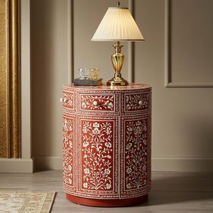 Belladec Handcrafted Modern Red Bone Inlay Side <b>Table</b> Eco-Friendly Floral Vine Luxury Furniture Customizable Shape Home Decor - Product Image 5