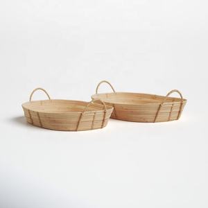 Bandeja de mimbre para servir comida, accesorio hecho a mano de varios tamaños, bandejas de restaurante usadas con asas, embalaje con logotipo personalizado, fabricante de Vietnam - Product Image 3