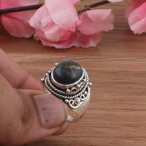 Bague de mariage classique en argent sterling 925 avec jaspe dalmatien naturel à pois pour femmes et hommes, pierre de connexion - Product Image 2