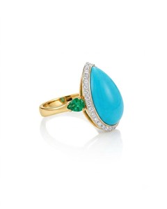 Bague en argent allemand avec pierre précieuse naturelle turquoise en forme de poire, style bohème doré, bijou de déclaration, cadeau pour elle, pierre de naissance de décembre, idéal pour l'été - Product Image 1