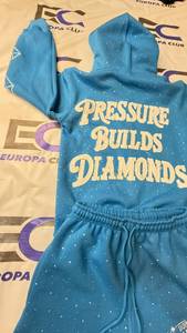 Street Style Custom Embroidery Logo Distressed Embroidery on Back Shorts <b>Set</b> Cotton Fleece Rhinestone 2 Piece <b>Set</b> - Product Image 4