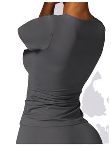 Ropa de mujer, Top corto de manga corta, camiseta transpirable para mujer, ropa deportiva con cuello redondo, Camiseta corta para Yoga y Fitness para mujer - Product Image 5