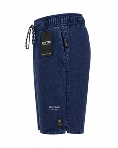 Shorts en coton délavé Oxytag pour homme, taille mi-haute avec cordon de serrage, pantalon court décontracté bleu uni, équipement de performance, shorts en coton - Product Image 2