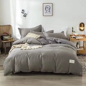Ensemble de housse de couette rayée grise 4 pièces, collection de literie en coton simple pour la maison - Product Image 3