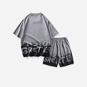 Men's Polyester T-Shirt Shorts <b>Set</b> Crew Neck Gradient Color Print Casual Winter Wear Breathable <b>Knitted</b> Fabric Digital Printing - Product Image 3