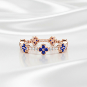 Dainty Flower Shape Wedding Band Zircon Blue Diamond Brilliant Cut 925 Sterling Silver Luxury Eternity Stackable Engagement <b>Ring</b> - Product Image 5