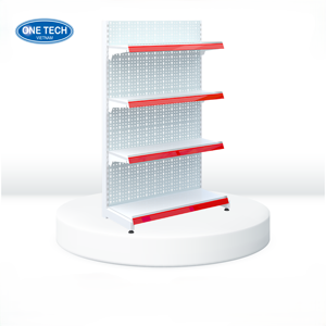 Étagère gondole perforée simple face à 4 niveaux, revêtement poudré, anti-rouille, antidérapante, pour supermarché, directement de l'usine One Tech - Product Image 1