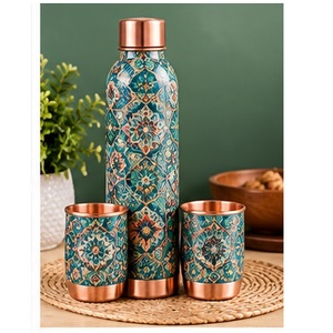 Decorative <b>Copper</b> <b>Water</b> <b>Bottle</b> with Matching Cups Traditional Chinese Mountain Design Portable Drinkware Set for Outdoor Use - Product Image 6