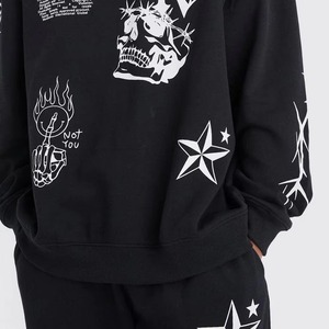 Offre Spéciale – Ensemble Jogging Hiver 100% Coton Respirant avec Broderie Appliquée et Graphique Personnalisé, Effet Délavé, Doux et Tendance, Style Streetwear - Product Image 4