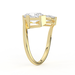 14K 18K Yellow Gold Lab Grown Diamond <b>Ring</b> Hexagon Kite Cut Avant Garde Geometric <b>Two</b> <b>Stone</b> Toi Et Moi Partial Bezel Jewelry - Product Image 3