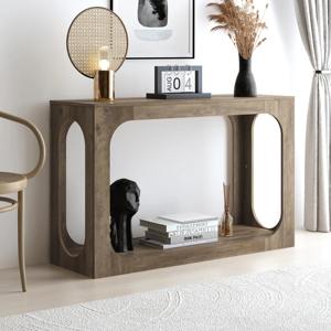 Console moderne en fer avec miroir, côtés découpés en forme ovale unique et étagère de rangement ouverte pour salon, entrée, hôtel - Product Image 2