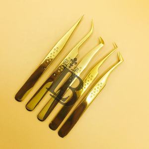 Pinces à épiler dorées pour extensions de cils, offre de logo personnalisé, pinces à épiler pour extensions de cils, volume de cils, prix bas, MOQ bas - Product Image 5