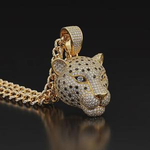 Antique Leopard Head Pendent, Round Moissanite ice outed Pendent, Panther Head Pendant, Men's Bling Animal Pendant For Gifts - Product Image 1