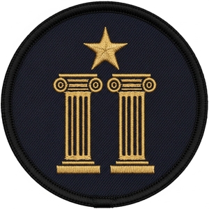 Écusson thermocollant noir brodé avec les Piliers de la Franc-Maçonnerie et la Lune pour vêtements, costumes, vestes, uniformes et équipements de Franc-Maçon - Product Image 4