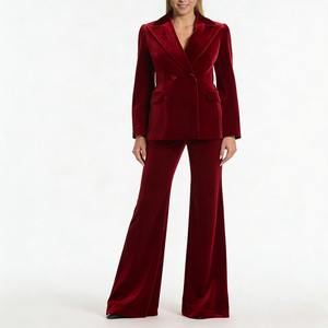 <span class=keywords><strong>Ensemble</strong></span> de costume en velours rouge bordeaux pour <span class=keywords><strong>femme</strong></span>, veste blazer à double boutonnage pour soirée, fête, bureau, pantalon large, <span class=keywords><strong>ensemble</strong></span> 2 pièces - Product Image 3