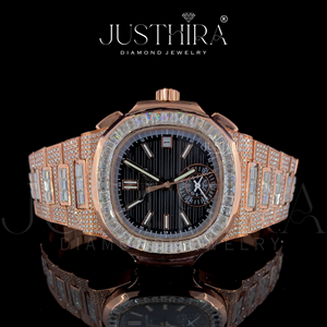 Montre en diamant Moissanite de qualité supérieure, entièrement sertie de pierres, design tendance et luxueux, avec précision, disponible au meilleur prix - Product Image 2