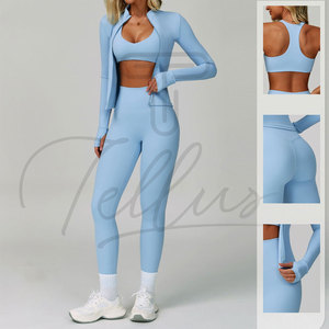 Conjunto de Yoga de 4 Piezas para Mujer, Transpirable, de Primera Calidad, Tejido de Punto, Estilo Casual, Logotipo Personalizado, Tops de Yoga para Mujer - Product Image 5