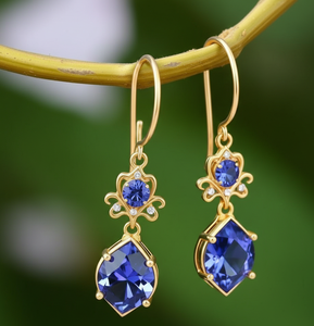 ต่างหูทรงหยดน้ำสีฟ้าไฮโดรและเพชร CZ เงินแท้ 925 ชุบทอง 18K เครื่องประดับสำหรับโอกาสพิเศษ ชุดราตรี - Product Image 5