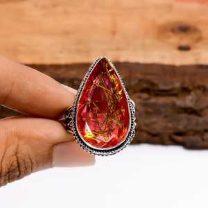 Bague en tourmaline rose et quartz rutile, forme poire, argent sterling 925, bijou artisanal, cadeau pour femme - Product Image 4