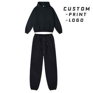 High Quality Men Women French Terry Cotton 320g Washed Printed Casual Windproof Hooded Breathable Hoodie <b>Sweatpants</b> <b>Set</b> - Product Image 3