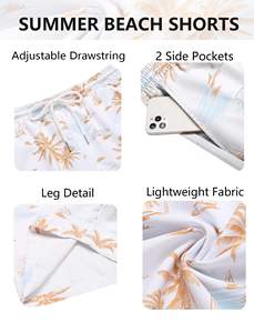Pantalones cortos de playa para hombre, estampado de palmeras, cintura elástica con cordón, camisa informal de verano para nadar, vacaciones, tropicales, coloridas, camisa de verano para hombre - Product Image 2