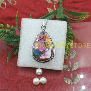 Colgante de Turquesa Rosa en Forma de Lágrima, Plata de Ley 925, Joyería Hecha a Mano con Marco de Cuerda, Piedra Natural, Regalo para Mujeres, Hermanas y Hombres - Product Image 6