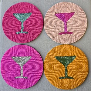 Round <b>Beaded</b> <b>Coaster</b> Set With Cake Designs Classic Textile Embroidery Decorative Drink Mat For Tabletop Use - Product Image 6