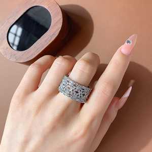 Iced Out Moissanite Diamond <b>Ring</b> 925 <b>Silver</b> Wide Band Baguette Round Cut Luxury <b>Statement</b> <b>Ring</b> - Product Image 5
