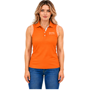 Orange Equestrian Sleeveless Patch Collar <b>Polo</b> Shirt for <b>Women</b> Slim Fit Horse Riding Training <b>Top</b> Custom Wholesale Performance - Product Image 1