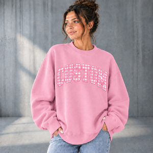 Sweat-shirt à col rond oversize pour adultes et jeunes, imprimé personnalisé à carreaux et lettres, 100 % coton tricoté, pour l'automne, col montant - Product Image 4