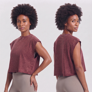 Camiseta sin mangas con cuello redondo para mujer, chaleco deportivo con efecto lavado ácido, 230 g/m² de algodón, ropa deportiva para mujer, chaleco deportivo extragrande - Product Image 1
