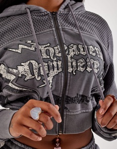 Sudadera con capucha de poliéster y algodón para mujer, con cremallera completa, manga larga, forro deportivo, talla grande, estampada, para invierno - Product Image 1