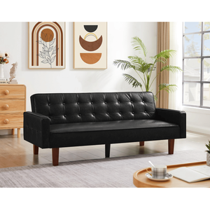 Juego de Sofá Cama Convertible Negro con Botones Tapizados en Cuero PU para Salas de Estar y Dormitorios - Product Image 2