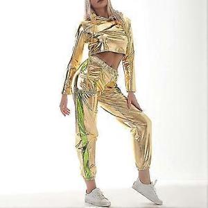 เสื้อฮู้ดดี้แบบยูนิเซ็กซ์ เนื้อผ้าเมทัลลิกเงา สำหรับผู้หญิง แขนยาว ทรงครอป ยืดหยุ่นได้ สวมใส่สบาย เหมาะสำหรับใส่ไปเที่ยวคลับ - Product Image 3