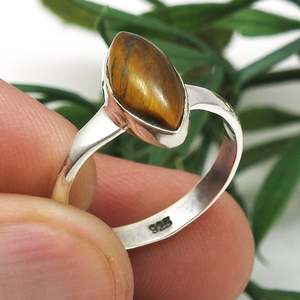 Elegant 925 Sterling Silver <b>Fine</b> <b>Ring</b> With Classic Marquise Cut Tiger-Eye Gemstone Perfect Bohemian <b>Ring</b> For Wedding-Engagement - Product Image 3