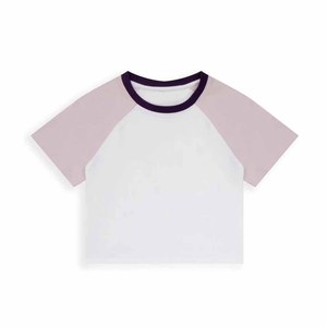 Women Color Block Crop <b>Top</b> <b>Raglan</b> Sleeve Crew Neck Knitted Casual T-Shirt Spring Summer Short Sleeve Regular Fit - Product Image 3