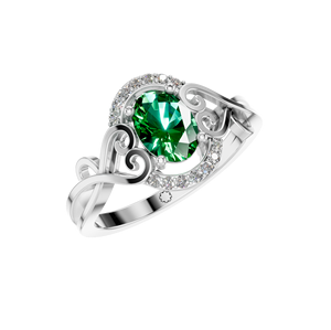 Elegante anillo de esmeralda de corte ovalado, Plata de Ley artística, oro blanco, diamantes de filigrana intrincados para boda, fiesta de compromiso IGI - Product Image 1