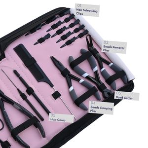 Wholesale Hair <b>Extension</b> Tools Kit Micro <b>Beads</b> Remover Plier Crimping Plier Needle Scissor Sectioning Clips Raxine Case Set - Product Image 4