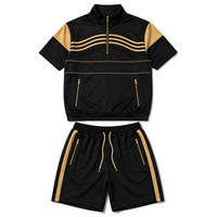 Conjunto Deportivo de Verano para Hombre, a Rayas, de Alta Calidad, Personalizable, de Secado Rápido, Transpirable, con Top de Manga Corta y Media Cremallera, y Pantalones Cortos para Gimnasio