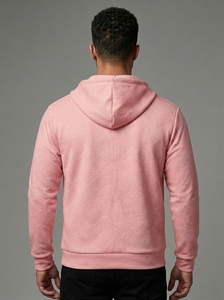 Custom Plain Men's Zip Up Hoodie Long Sleeve Textured Sweatshirt Comfortable Fashion Hooded Jacket - Product Image 5
