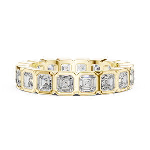 2 ct Asscher cut lab grown diamond <b>ring</b> whit matching 4.20mm bezel <b>set</b> asscher cut lab grown diamond band 14 k yellow <b>gold</b> - Product Image 2