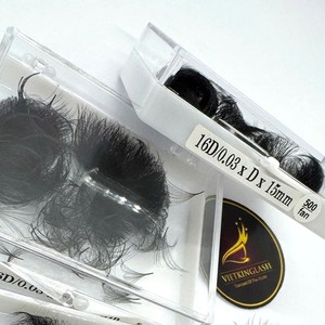 Extensiones de Pestañas al por Mayor Mega Volumen, Pelo Sintético Hecho a Mano, 16D 0.03, Curva D, Base Estrecha Puntiaguda, Fans Sueltos, Negro Mate - Product Image 1