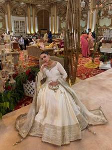 Ivory Embroidered Anarkali Gown With Dupatta Floor Length Traditional <b>Wedding</b> <b>Dress</b> Thread Sequence Work Top Pant Floor-Length - Product Image 3